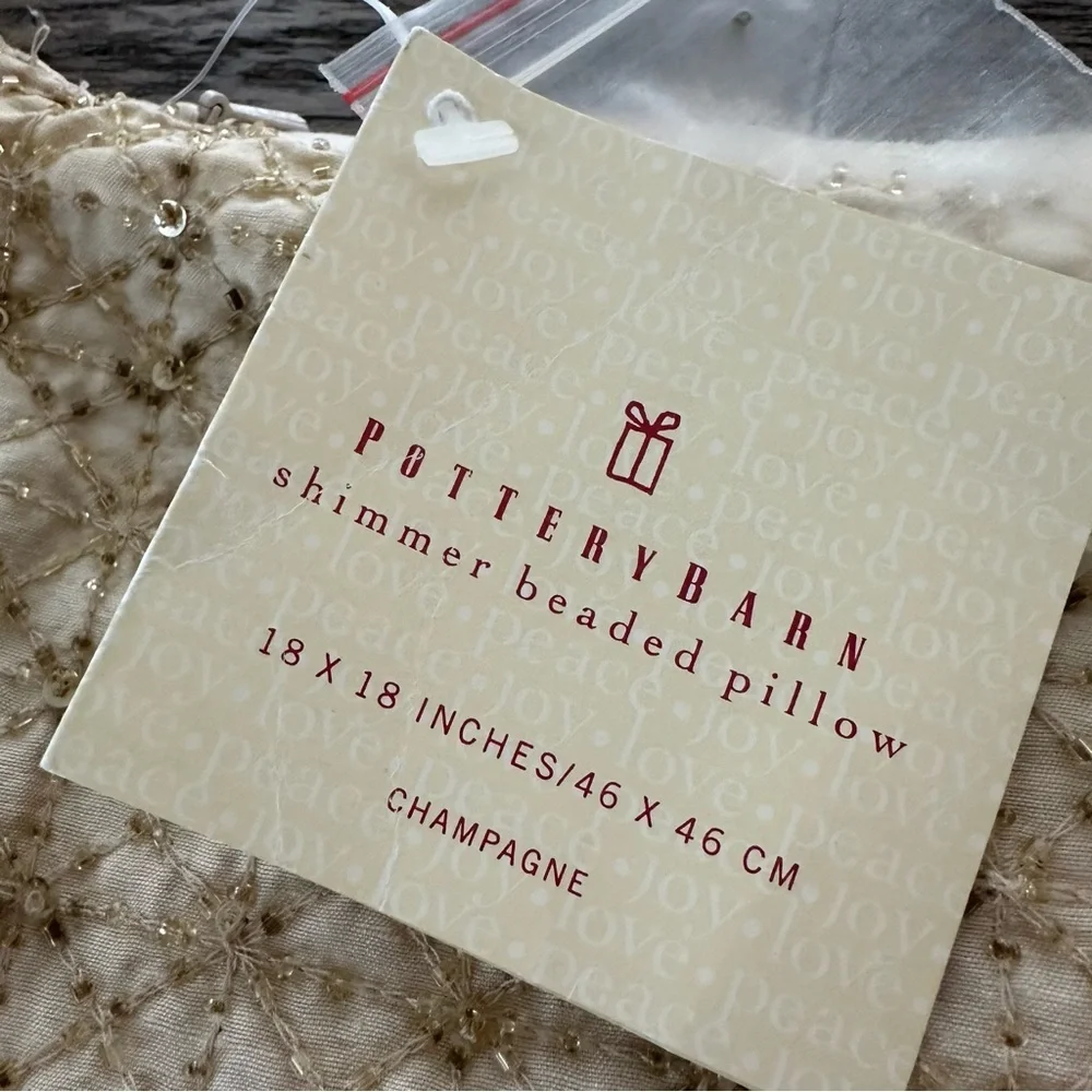 NWT Pottery Barn 18” X 18” Square Champagne Shimmer Beaded Pillow‎ Cover New